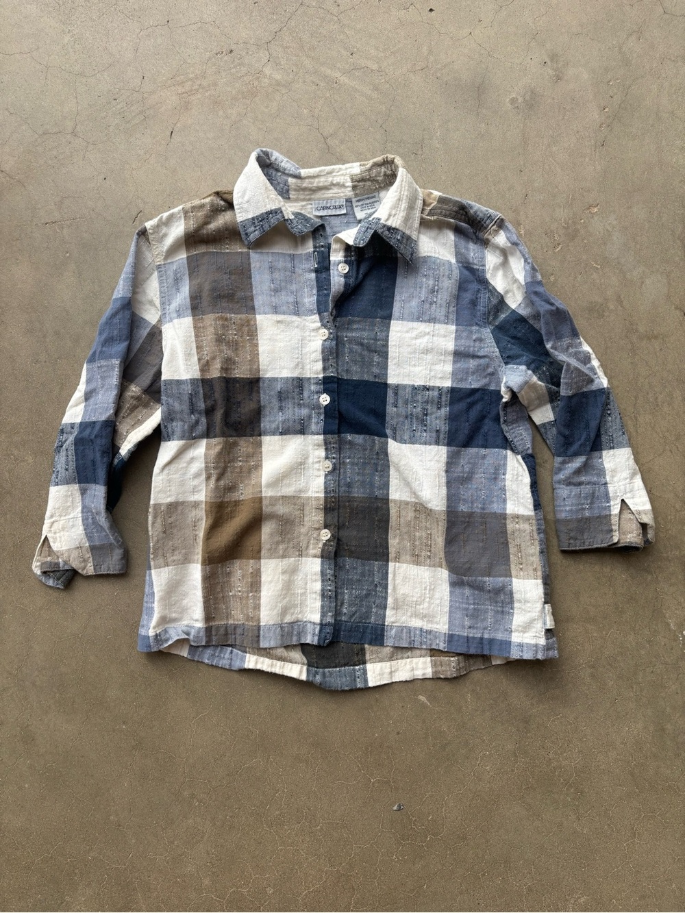 Vintage Cabin Creek Plaid Slub Cotton Button Up Shirt Women's Medium Earth Tones